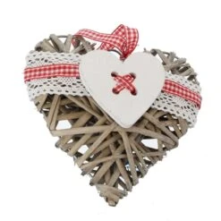 Dekohänger - Herz - Rot/creme - Weide Grau - Ca. 16 Cm