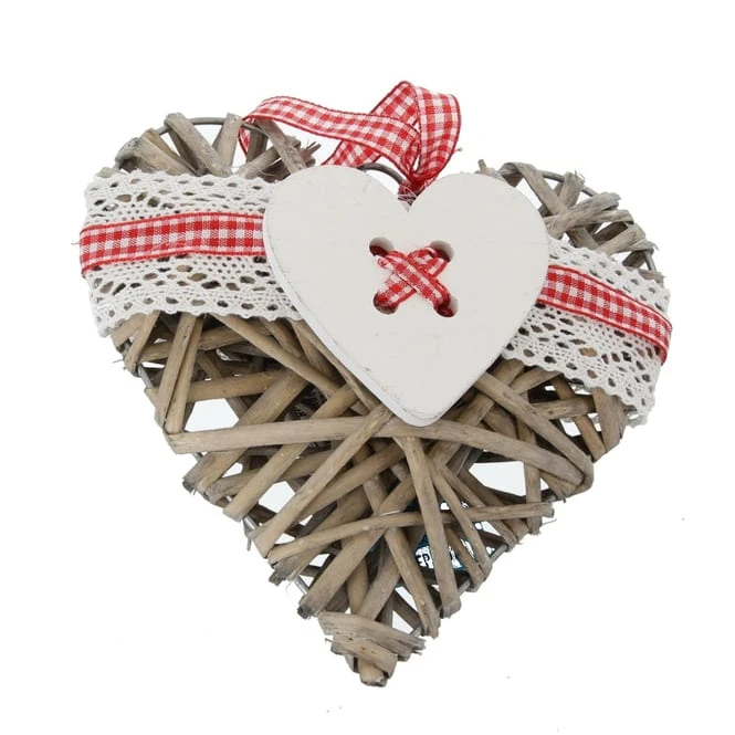 DekohÀnger - Herz - Rot/creme - Weide Grau - Ca. 16 Cm