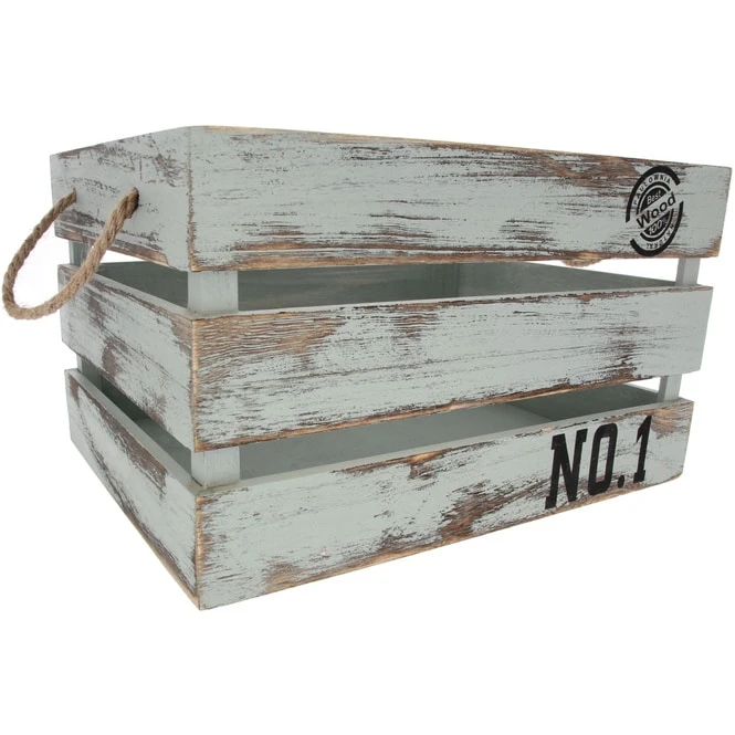 Dekokiste - Aus Holz - Größe L - Grün/antik