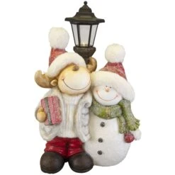 LED-Standdeko - Rentier Und Schneemann - Aus Magnesia - 31,5 X 19 X 52 Cm