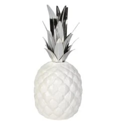 Ananas - Aus Keramik - Ca. 11,5 X 11,5 X 26 Cm - Weiß/silber