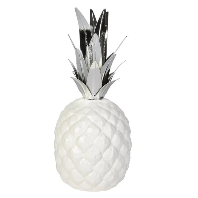 Ananas - Aus Keramik - Ca. 11,5 X 11,5 X 26 Cm - Weiß/silber