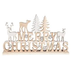 Deko-Schriftzug - Merry Christmas - Aus Holz - Ca. 30 X 4 X 18 Cm
