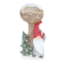 Wichtel Mit Schild Und LED - Ca. 22,5 X 15,5 X 45,5 Cm