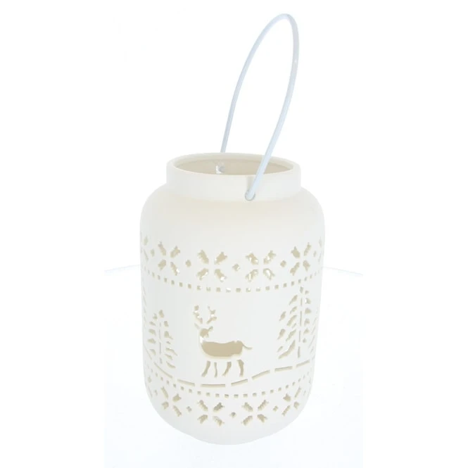 Laterne Grau Mit LED - Aus Keramik - Ca. 12,5 X 12,5 X 20 Cm