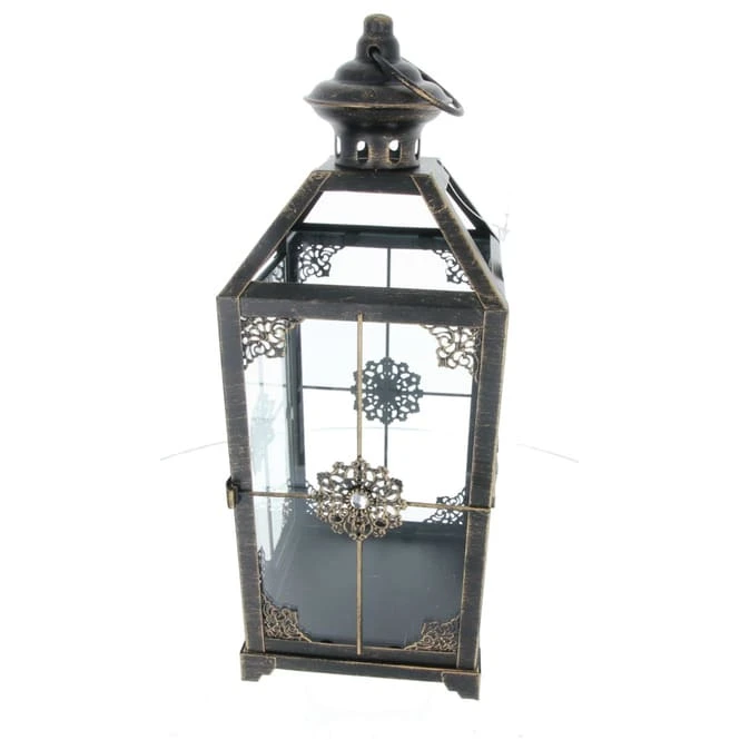 Laterne Schwarz/gold Gebürstet - Ca. 13 X 13 X 33,5 Cm