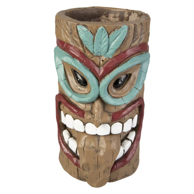 Pflanzgefäß - Totem-Gesicht - Aus Magnesia - Ca. 15,5 X 14,5 X 25,5 Cm