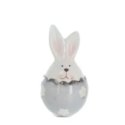 Hase In Eierschale - Weiß/grau - Aus Keramik - Ca. 6 X 6 X 12 Cm