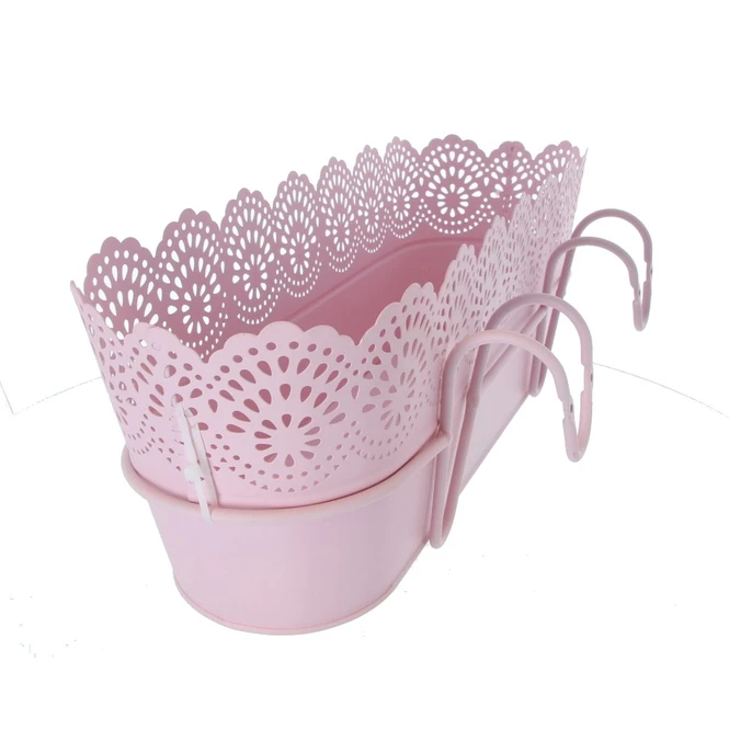 Hängepflanztopf Mit Spitze - Rosa - Aus Metall - Ca. 50 X 15 X 18 Cm