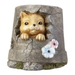 Pflanztopf - Katze In Mauerstein - Aus Magnesia - Ca. 24,5 X 23,5 X 22 Cm