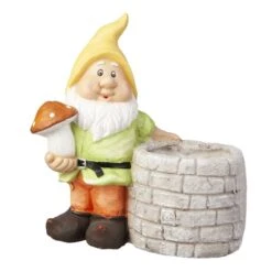 Zwerg Mit Pflanztopf - Aus Magnesia - Ca. 35 X 20 X 39 Cm