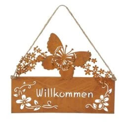 Dekohänger - Willkommen - Rostoptik - Aus Metall - Ca. 27 X 0,5 X 19 Cm