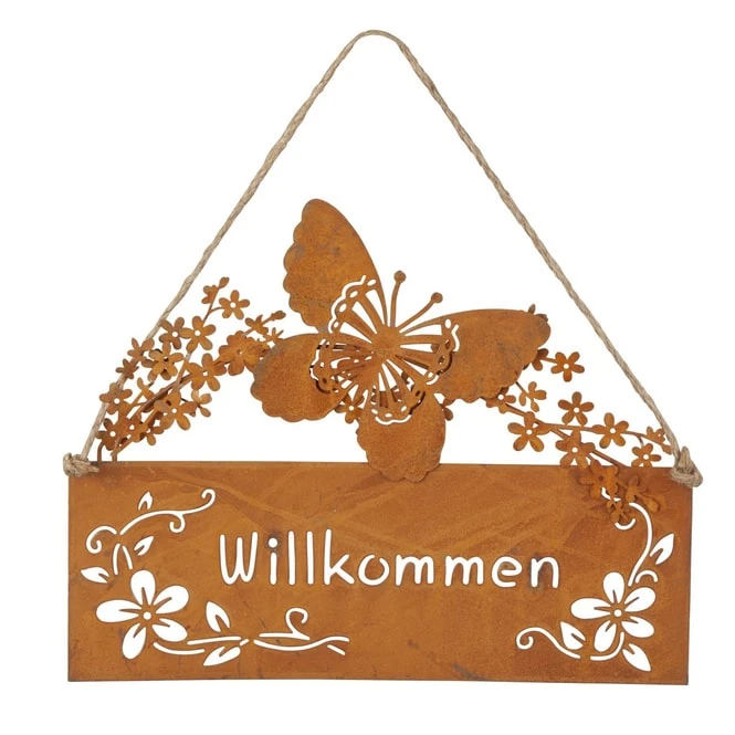 DekohÀnger - Willkommen - Rostoptik - Aus Metall - Ca. 27 X 0,5 X 19 Cm
