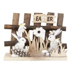 Dekoobjekt - Zaun Mit Hasen - Aus Holz - Ca. 15 X 7 X 10 Cm