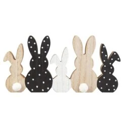 Standdeko - 5 Hasen - Aus Holz - Ca. 30 X 2 X 14,5 Cm