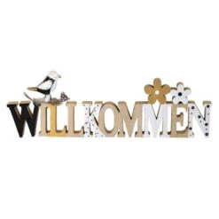 Deko-Schriftzug - Willkommen - Aus Holz - Ca. 40 X 2 X 13 Cm