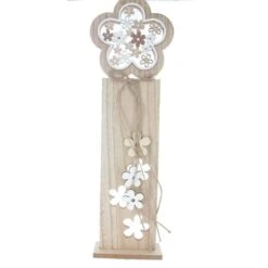 Standdeko - Blumen - Braun/weiß - Aus Holz - Ca. 12 X 5 X 37 Cm
