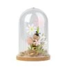 Holzdeko Mit Glaskuppel - Biene Und Blumen - Ca. 8 X 8 X 12 Cm