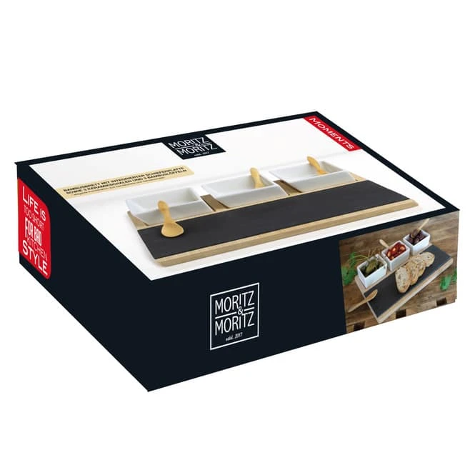 Servierteller - Aus Bambus - Ca. 28 X 22 X 4 Cm - Inkl. Schälchen Und Löffel