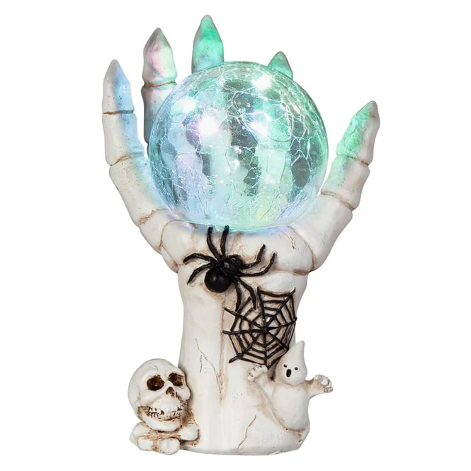 Skeletthand Mit LED-Kugel - Aus Polyresin - Ca. 12,5 X 10 X 18 Cm