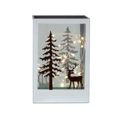 Glasdeko - Hirsch Und Baum - Mit LED - Ca. 12 X 12 X 18 Cm