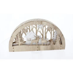 Bogen Hirsche Im Wald Mit LED - Aus Holz - 37x5x20,5 Cm