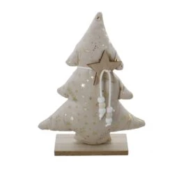 Baum Weiß/gold/braun - Aus Textil Und Holz - 18x6x24 Cm