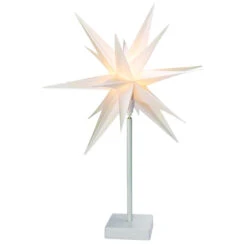 Stern Mit Ständer Weiß Mit LED - Aus Kunststoff Und Metall - Ca. 35 X 57,5 Cm