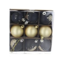 Christbaumkugeln - Schwarz/gold - Bruchsicher - ø Ca. 6 Cm - 9 Stück