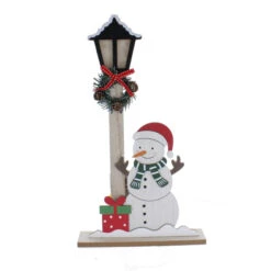 Schneemann Mit LED Laterne - Aus Holz - 22x5x39 Cm