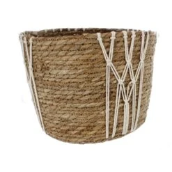Korb Mit Makramee-Verzierung - Aus Naturgras - Ca. 27 X 22 Cm