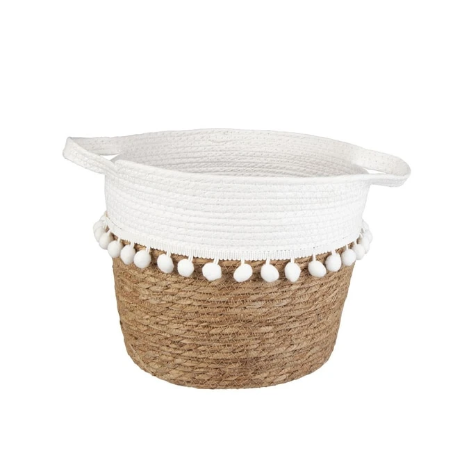 Korb Braun/weiß - Aus Stroh Und Papierseil - Ca. 30/41x25 Cm