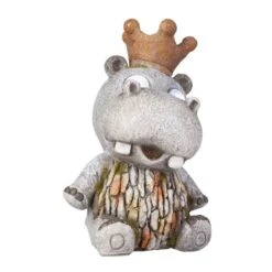 Nilpferd Mit Krone - Mit Solar LED - Aus Polyresin - Ca. 14,5x13x22 Cm