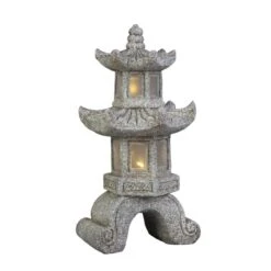 Chinaturm Mit Solar LED - Aus Magnesia - Ca. 31,5 X 31,5 X 64 Cm