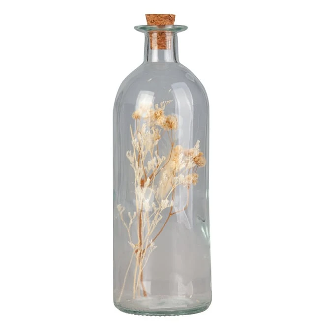 Flasche Mit Trockenblumen - Natur - Aus Glas - Ca. 7 X 20,5 Cm