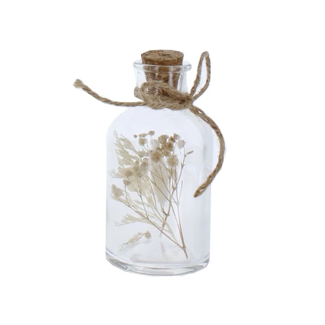 Flasche Mit Trockenblumen - Weiß/creme - Aus Glas - Ca. 5,5 X 10,5 Cm