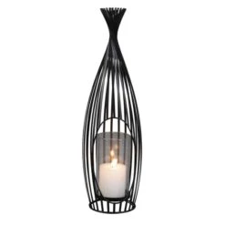 Windlicht - Schwarz - Aus Metall Und Glas - Ca. 16 X 15 X 50,5 Cm