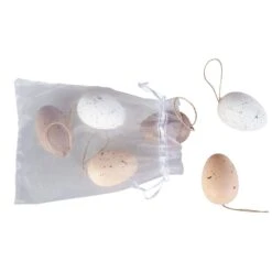 Dekohänger Eier - Braun/weiß - Aus Kunststoff - Ca. 6 Cm - 6 Stück