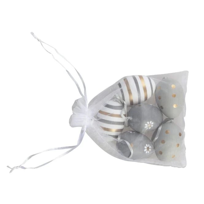 Dekohänger - Ostereier - Grau/gold/weiß - Aus Kunststoff - Ca. 6 Cm - 6 Stück - Image 2