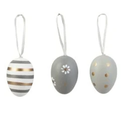 Dekohänger - Ostereier - Grau/gold/weiß - Aus Kunststoff - Ca. 6 Cm - 6 Stück