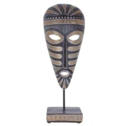 Standdeko - Afrikanische Maske - Aus Polyresin - Ca. 13 X 7,5 X 35,5 Cm