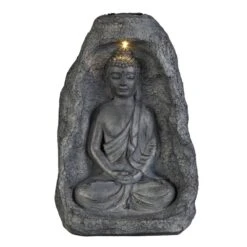 Buddha Mit Solar LED - Aus Magnesia - Ca. 26 X 16,5 X 37 Cm