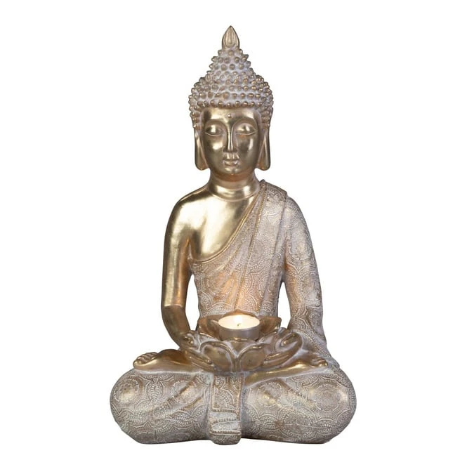 Buddha Sitzend Mit Teelichthalter - Aus Polyresin - Ca. 24 X 17,5 X 39 Cm