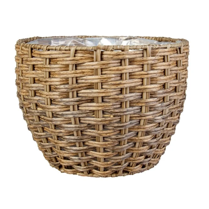 Pflanzkorb Rund - Grau/braun - Aus Kunststoffrattan - Ca. 27 X 19 Cm