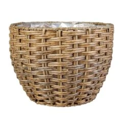 Pflanzkorb Rund - Grau/braun - Aus Kunststoffrattan - Ca. 23 X 17 Cm