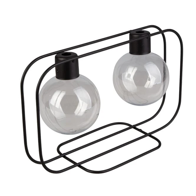 Doppelvase In Kugelform - Schwarz - Aus Metall Und Glas - Ca. 25,5 X 9,5 X 15 Cm