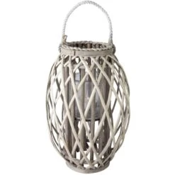 Windlicht - Mit Grauer Weide Ummantelt - Ca. 17 X 41 Cm