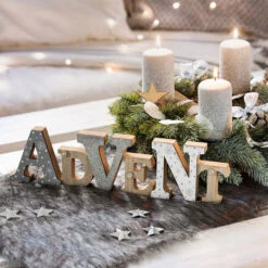 Deko-Schriftzug - Advent - Aus Holz - Ca. 39 X 2 X 10 Cm