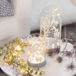 LED-Zylinder - Hirsche - Aus Glas - Ca. 9 X 9 X 13 Cm